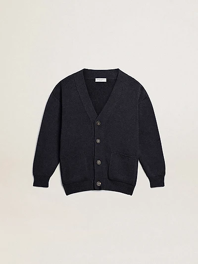 Dark blue cotton cardigan with logo on the back
