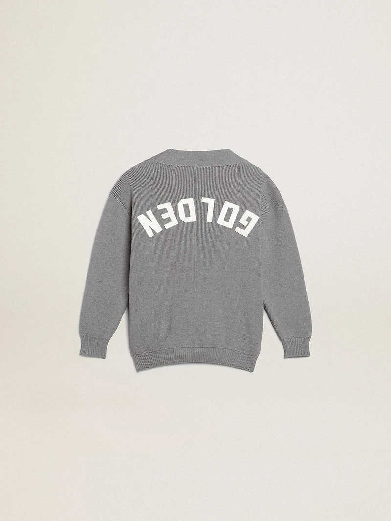 Gray cotton cardigan with logo on the back