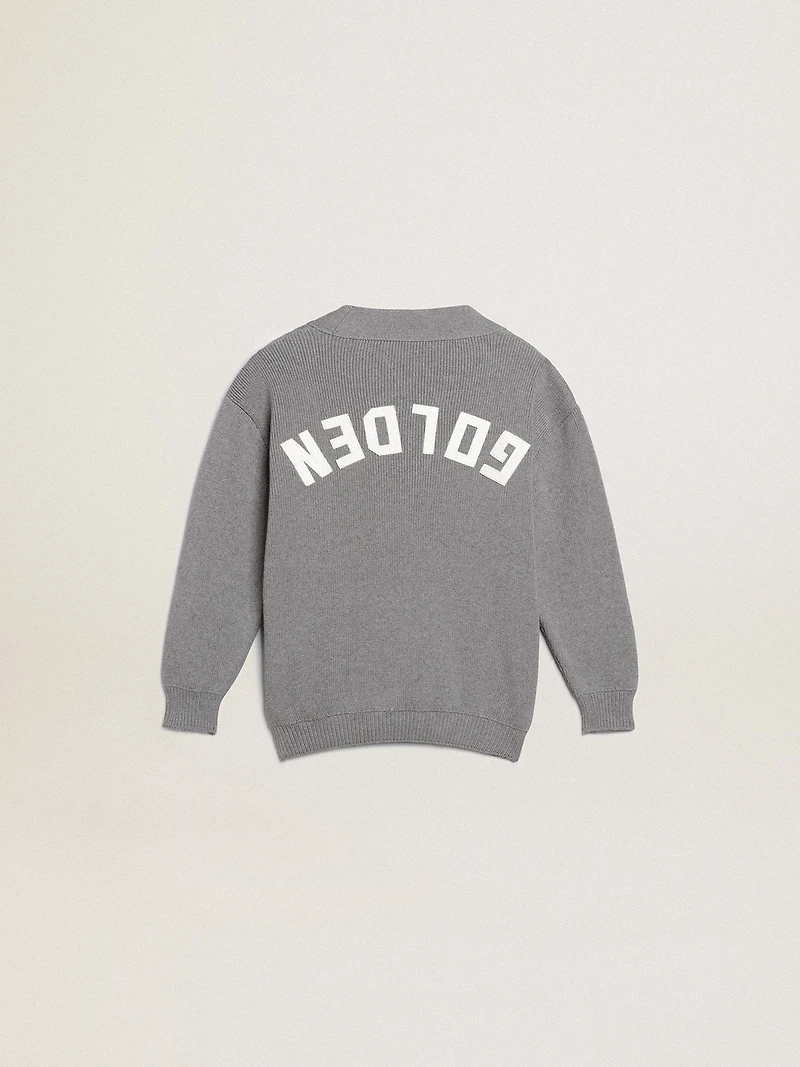 Gray cotton cardigan with logo on the back