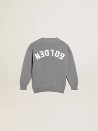 Gray cotton cardigan with logo on the back