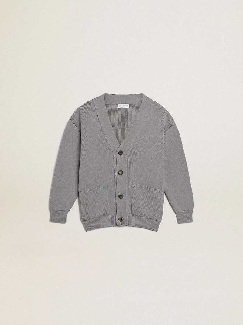 Gray cotton cardigan with logo on the back