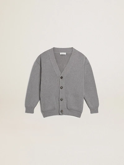 Gray cotton cardigan with logo on the back