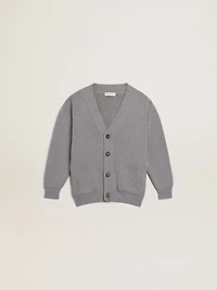 Gray cotton cardigan with logo on the back