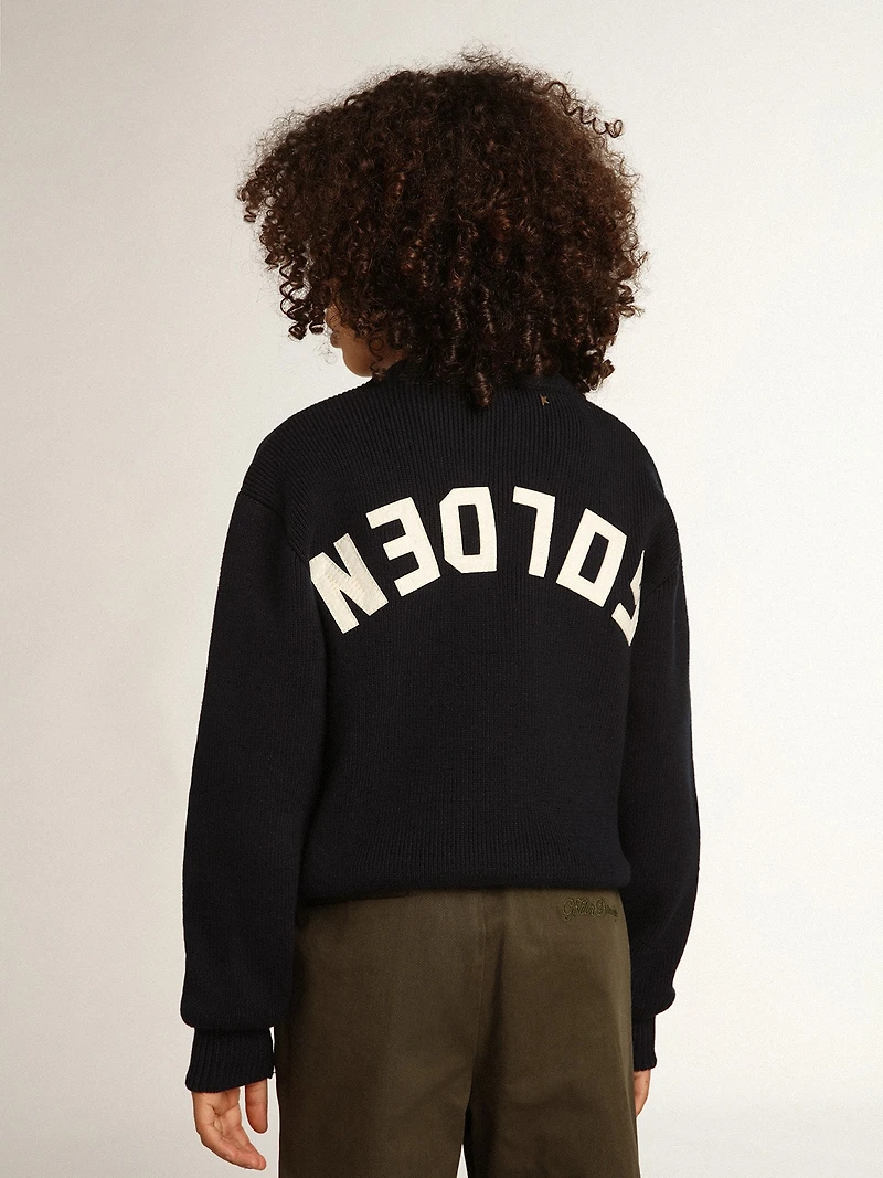 Round-neck sweater dark blue cotton