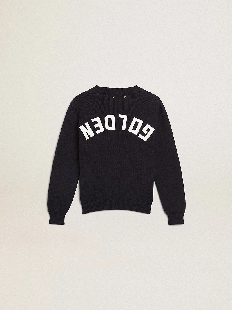 Round-neck sweater dark blue cotton