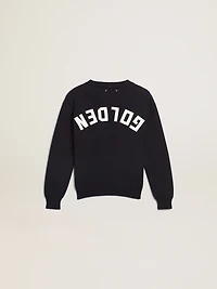 Round-neck sweater dark blue cotton