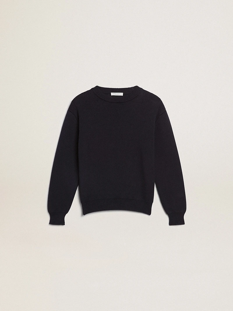 Round-neck sweater dark blue cotton