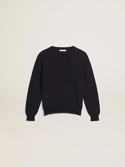 Round-neck sweater dark blue cotton