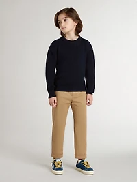 Boys’ blue crew-neck sweater with 'Golden' lettering on the back