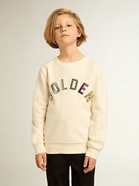 Sweatshirt aged white with multicolor Golden lettering on the front