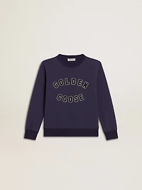 Blue-violet sweatshirt with Golden Goose lettering on the front