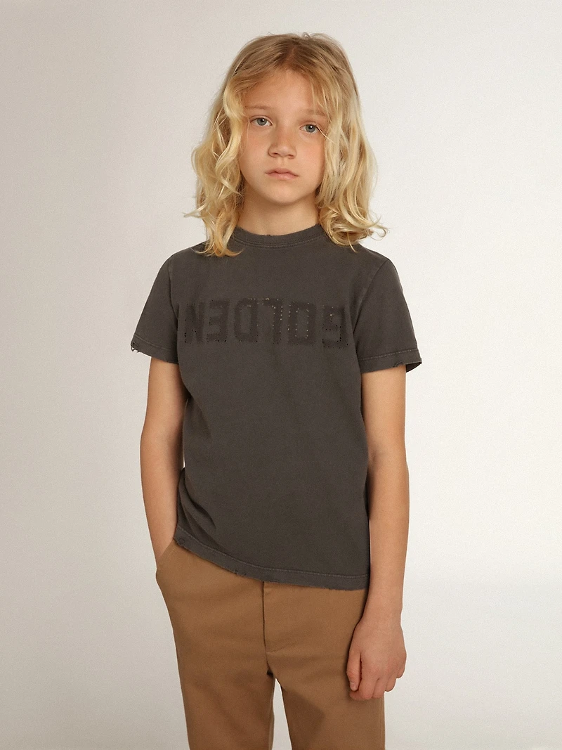 Boys’ T-shirt in gray with distressed treatment