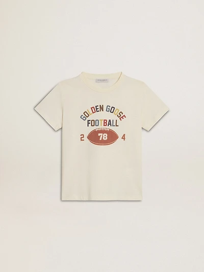 Boys’ T-shirt in worn white with multicolor lettering