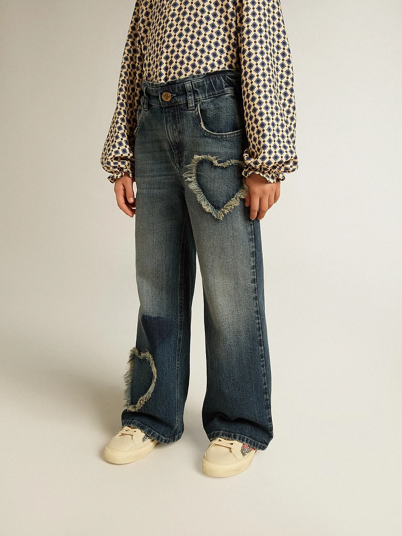 Girls' wide-leg jeans blue denim