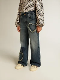 Girls' wide-leg jeans blue denim