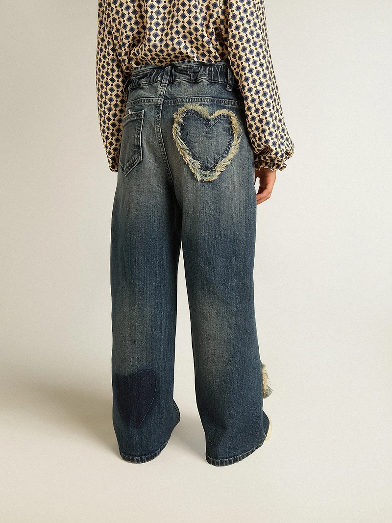 Girls' wide-leg jeans blue denim