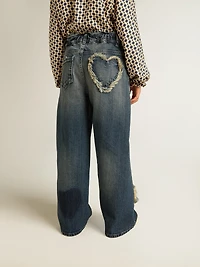 Girls' wide-leg jeans blue denim