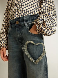 Girls' wide-leg jeans blue denim