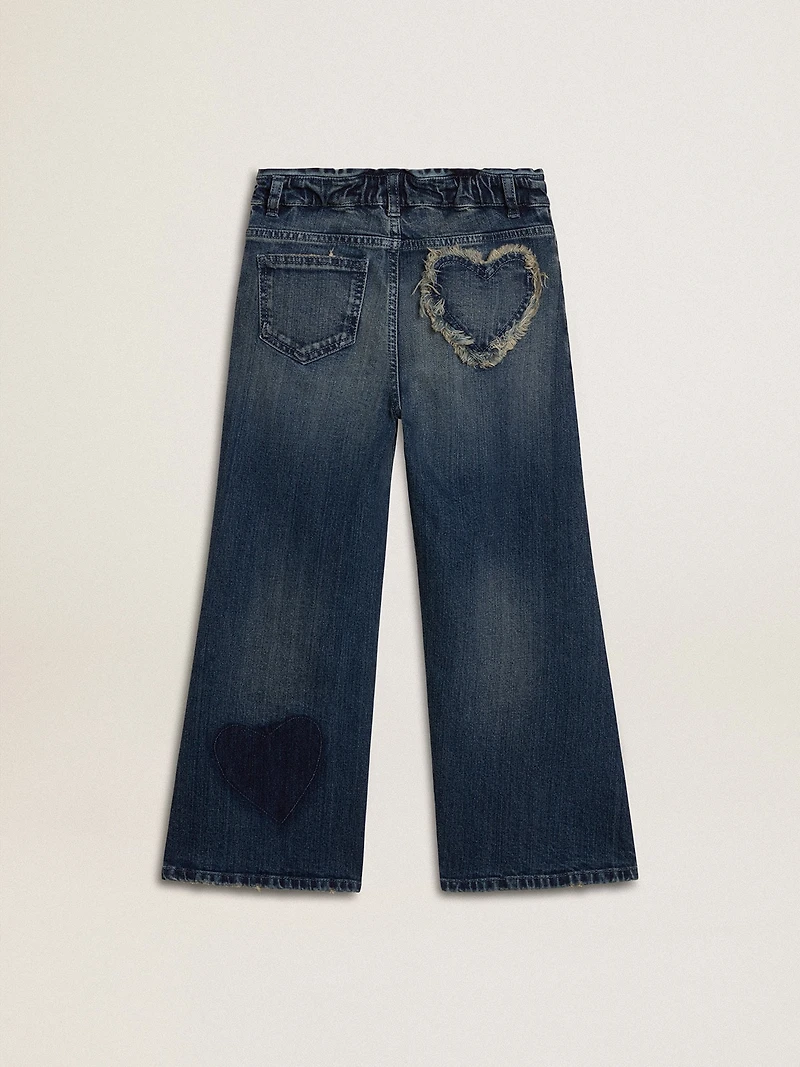 Girls' wide-leg jeans blue denim