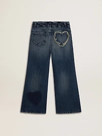 Girls' wide-leg jeans blue denim