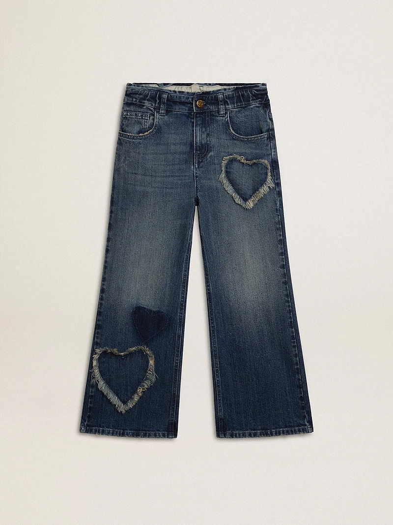 Girls' wide-leg jeans blue denim