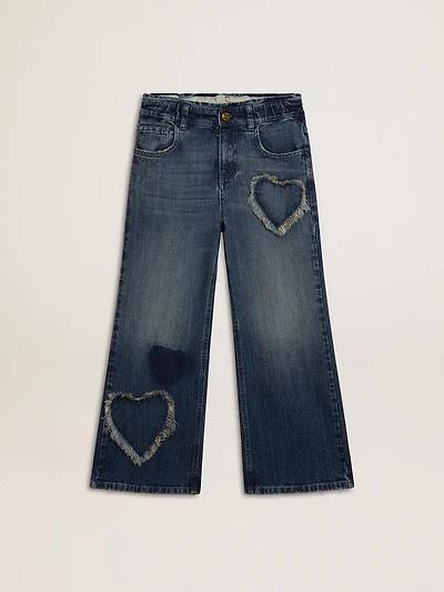 Girls' wide-leg jeans blue denim