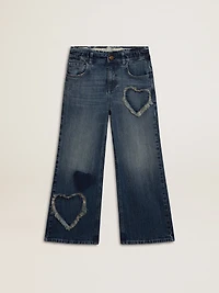 Girls' wide-leg jeans blue denim
