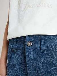 Girls' medium wash wide jeans with print