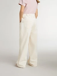 Girls’ wide ribbed cream-colored trousers with embroidery