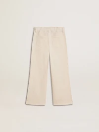 Girls’ wide ribbed cream-colored trousers with embroidery