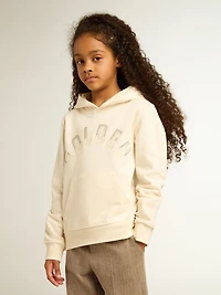Hooded sweatshirt aged white with patches
