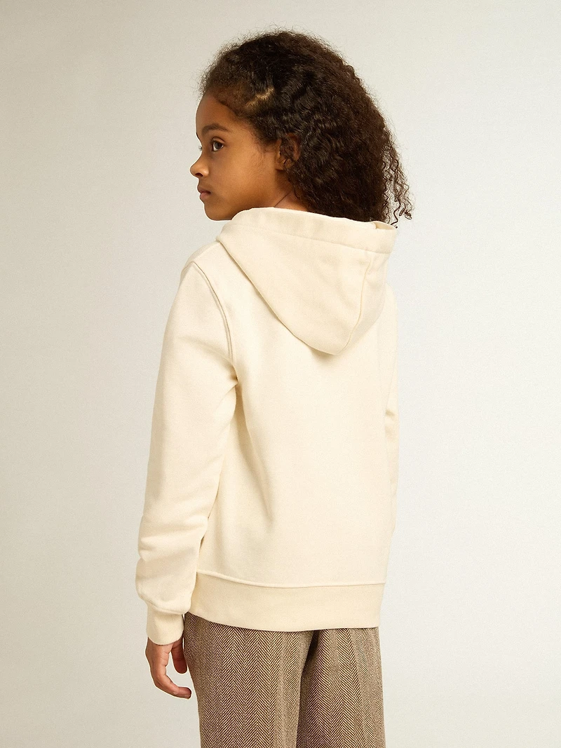 Hooded sweatshirt aged white with patches