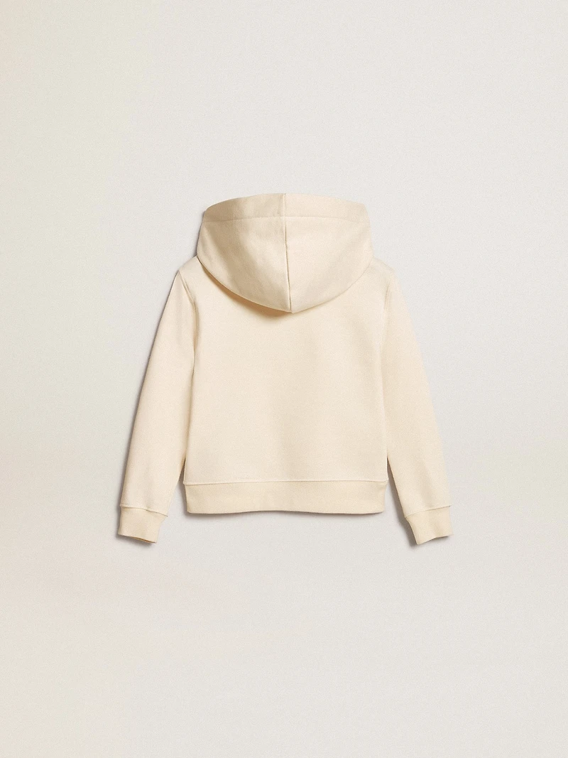 Hooded sweatshirt aged white with patches
