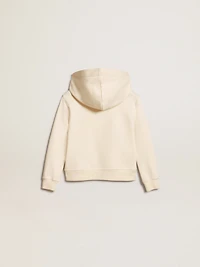 Hooded sweatshirt aged white with patches