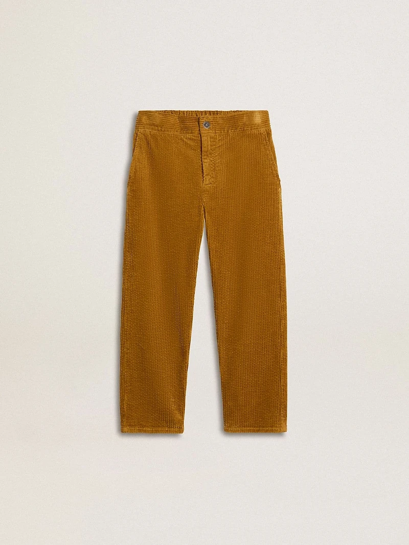 Boys' tobacco-colored chino pants with embroidery