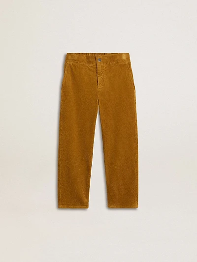Boys' tobacco-colored chino pants with embroidery