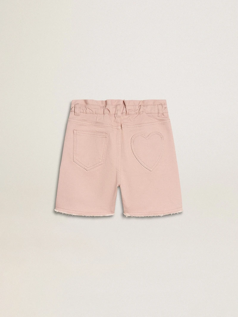 Girls' pink cotton shorts with embroidery