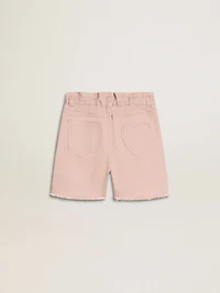 Girls' pink cotton shorts with embroidery