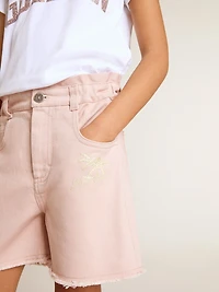 Girls' pink cotton shorts with embroidery