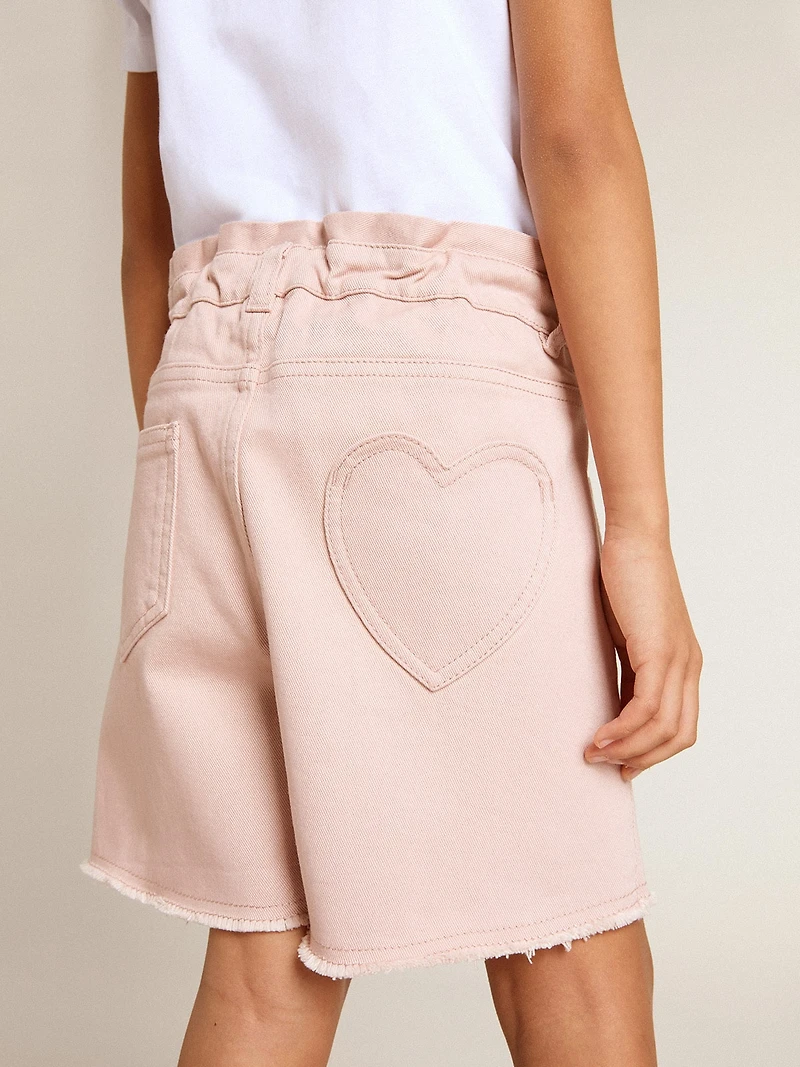 Girls' pink cotton shorts with embroidery