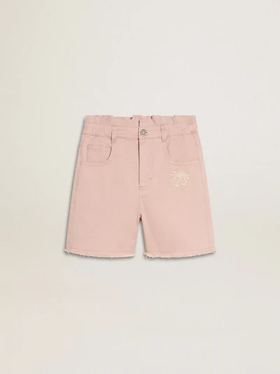 Girls' pink cotton shorts with embroidery