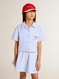 Girls' cropped shirt striped light blue cotton