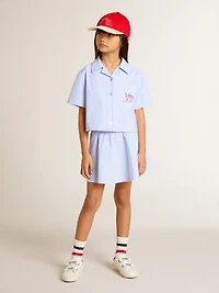 Girls' cropped shirt striped light blue cotton