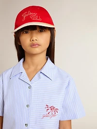 Girls' cropped shirt striped light blue cotton