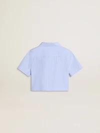 Girls' cropped shirt striped light blue cotton