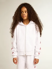 Girls’ zip-up sweatshirt white with glitter stars on the sleeves