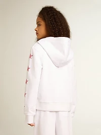 Girls’ zip-up sweatshirt white with glitter stars on the sleeves