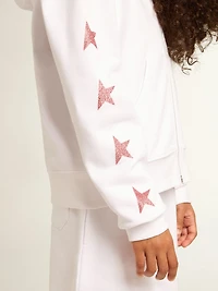 Girls’ zip-up sweatshirt white with glitter stars on the sleeves