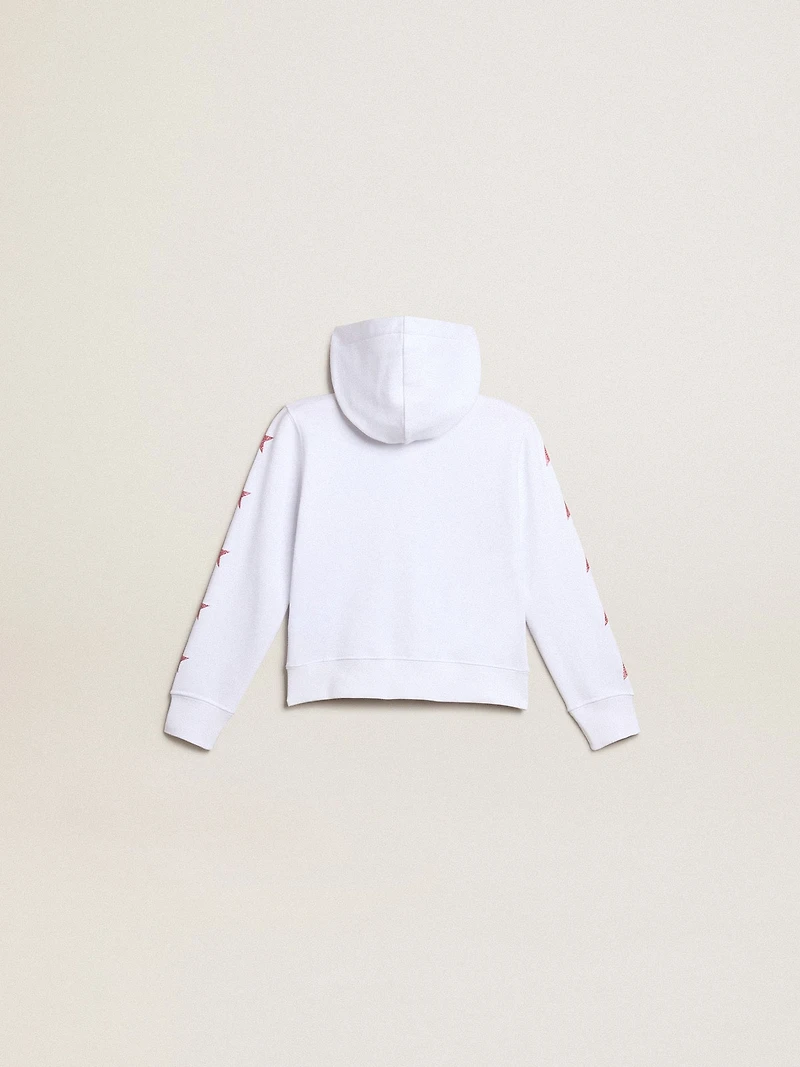 Girls’ zip-up sweatshirt white with glitter stars on the sleeves