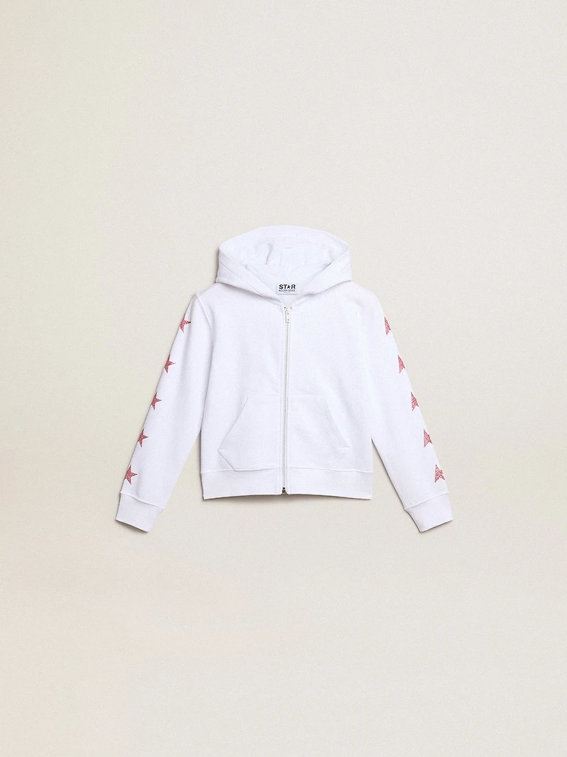 Girls’ zip-up sweatshirt white with glitter stars on the sleeves